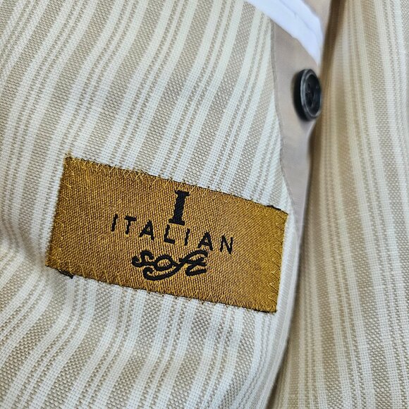 Italian Soft Men’s Linen Blend Beige Striped Event Casual Suit Size 44T/Medium - Picture 10 of 10